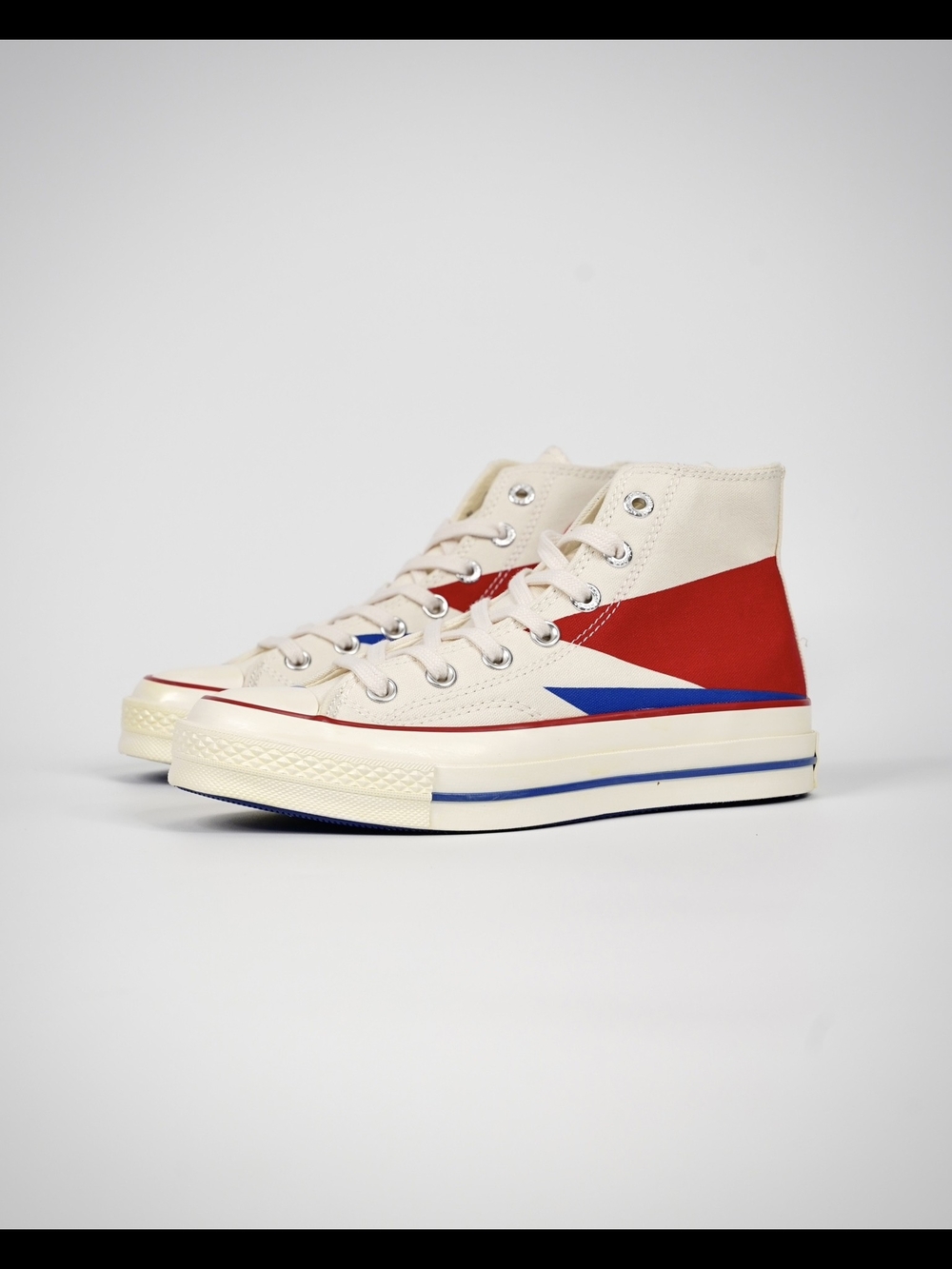 Women’s High-Top Canvas Sneakers in Cream & Red